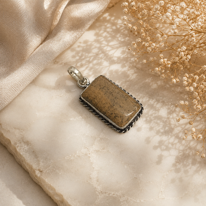 Natural Jasper Silver Pendant, Rectangular Gemstone Boho Jewelry Gift PEN113-SLV-NPJR01