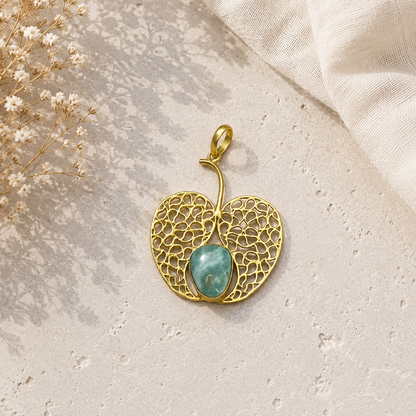 Larimar Heart Pendant Gold Tone Filigree Blue Gemstone Boho Jewelry PEN132-GLD-NLR01