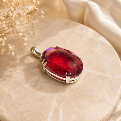 Lab Grown Garnet Red Oval Pendant Silver Tone Jewelry Gift PEN124-SLV-LGR01
