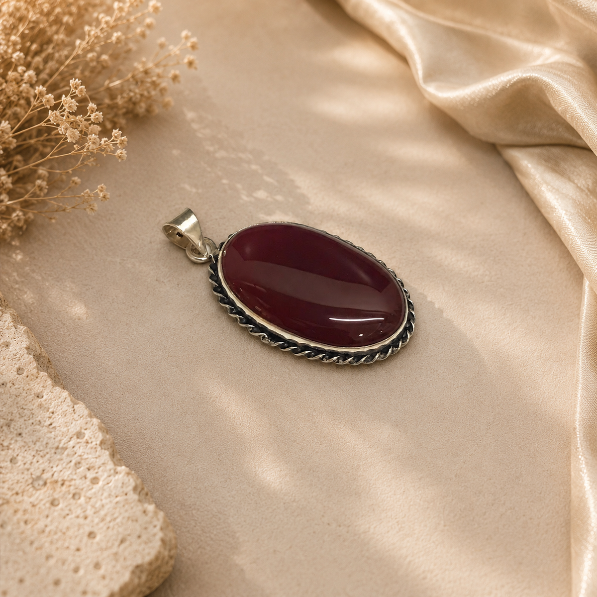 Red Agate Pendant Oval Gemstone Silver Boho Statement Jewelry PEN131-SLV-NBWAG01