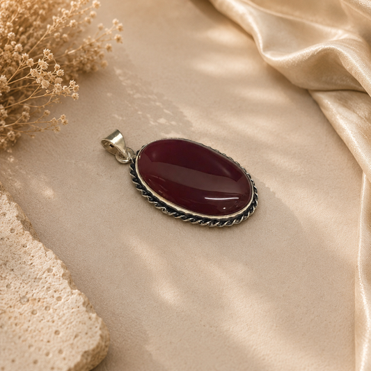Red Agate Pendant Oval Gemstone Silver Boho Statement Jewelry PEN131-SLV-NBWAG01