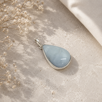Blue Opal Pendant Teardrop Gemstone Silver Boho Minimalist Jewelry PEN133-SLV-NBOPL01