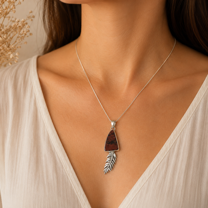 Red Agate Pendant Gemstone Silver Boho Statement Jewelry PEN139-SLV-NAG01