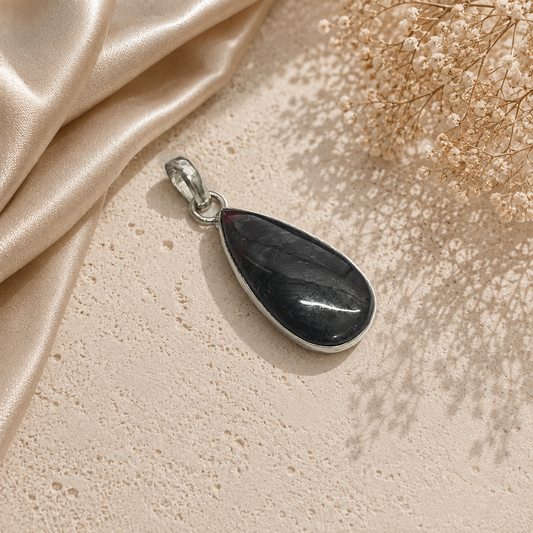 Iron Tiger Eye Teardrop Pendant Dark Gemstone Boho Jewelry PEN140-SLV-NITE01
