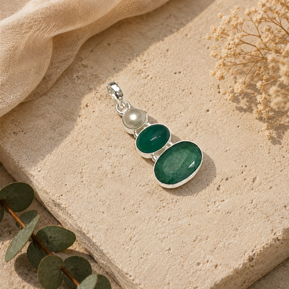 Lab Created Emerald Pendant Green Gemstone Silver Jewelry PEN144-SLV-LEMD-NPRL03