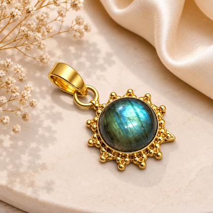 Labradorite Pendant Gold Plated Gemstone Jewelry Boho Statement Gift PEN149-SLV-NLBD01