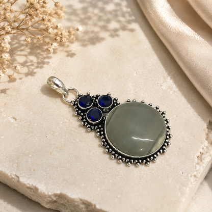 Jasper Tanzanite Pendant Silver Gemstone Jewelry Boho Statement Gift PEN150-SLV-NJR-LTZ04