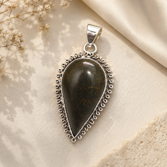Natural Jasper Silver Pendant Teardrop Gemstone Boho Jewelry Gift PEN165-SLV-NJR01