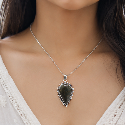 Natural Jasper Silver Pendant, Rectangular Gemstone Boho Jewelry Gift PEN165-SLV-NJR01