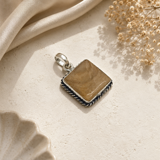 Natural Jasper Silver Pendant Square Gemstone Boho Jewelry Gift PEN169-SLV-NPJR01