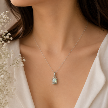 Moonstone Pendant, Natural Gemstone Silver Jewelry, Minimal Boho Gift PEN171-SLV-NMS01