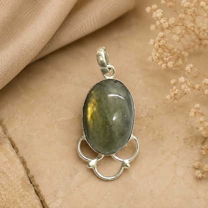 Labradorite Pendant Silver Plated Gemstone Jewelry Statement Gift PEN173-SLV-NLBD01