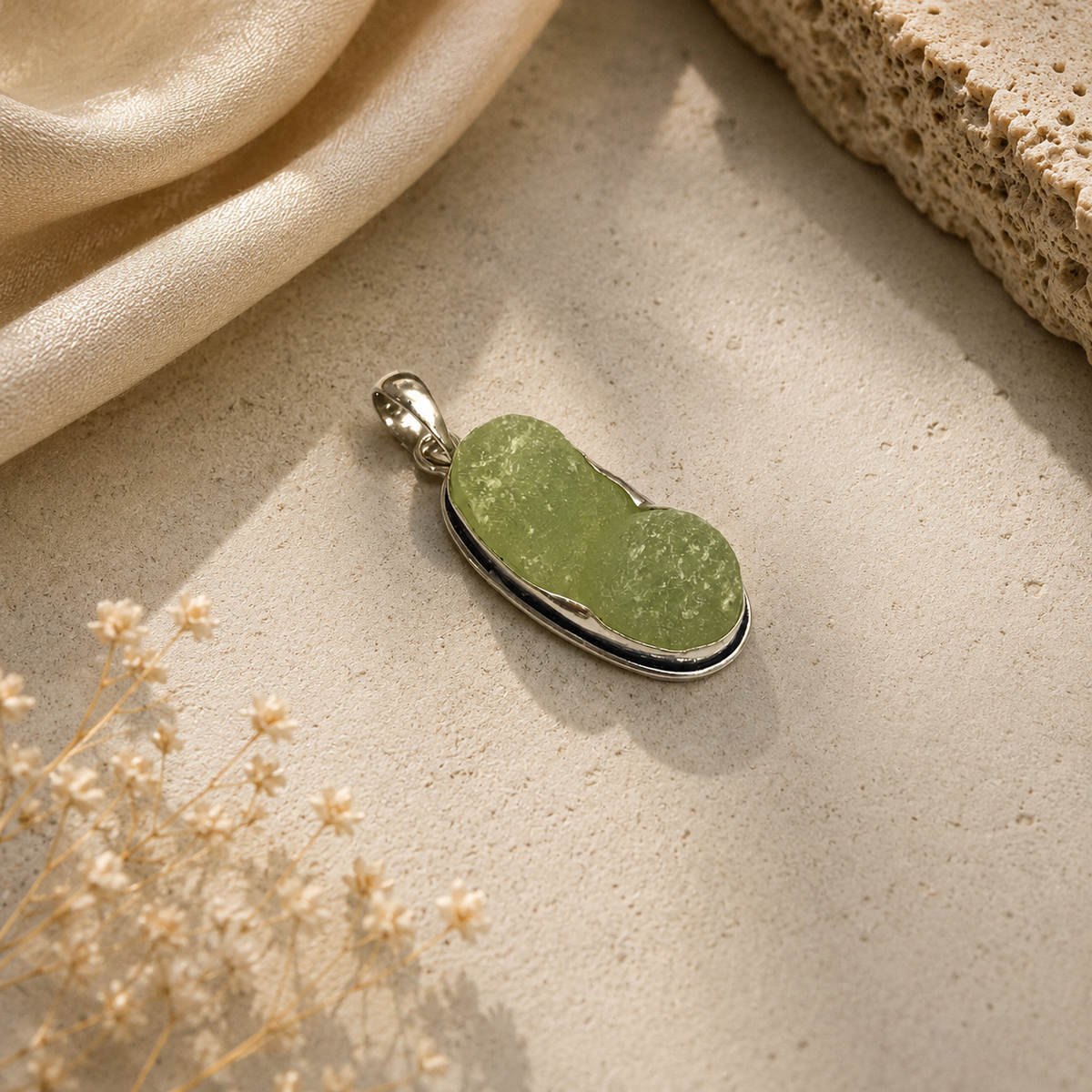Natural Green Prehnite Pendant Silver Plated Boho Statement Jewelry PEN178-SLV-NPR01