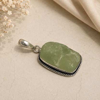 Natural Green Prehnite Rectangular Pendant Silver Plated Jewelry PEN179-SLV-NPR01