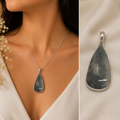 Natural Crazy Lace Agate Pendant Silver Teardrop Boho Gemstone PEN185-SLV-NCLAG01