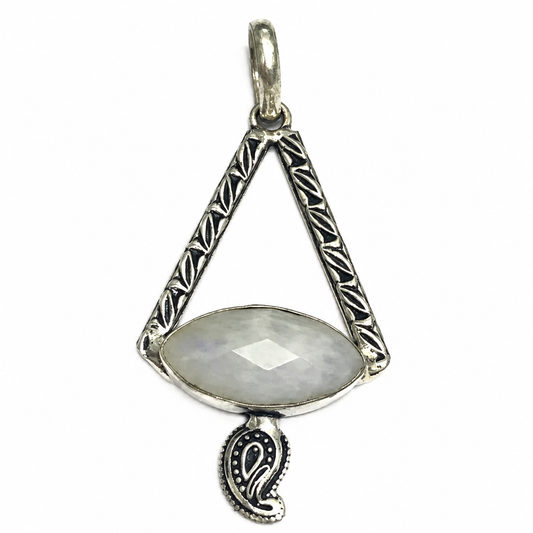 Moonstone Pendant Boho Geometric Paisley Charm Antique Silver PEN204-SLV-NMS01