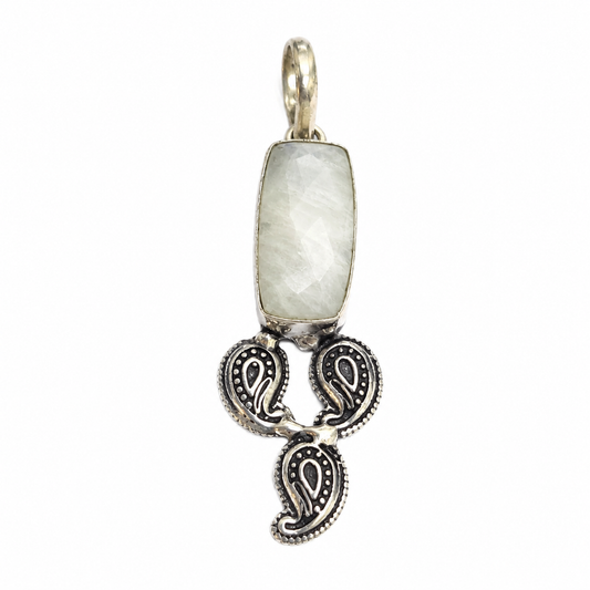 Moonstone Paisley Pendant Ethnic Charm Antique Silver Tone Jewelry PEN211-SLV-NMS01