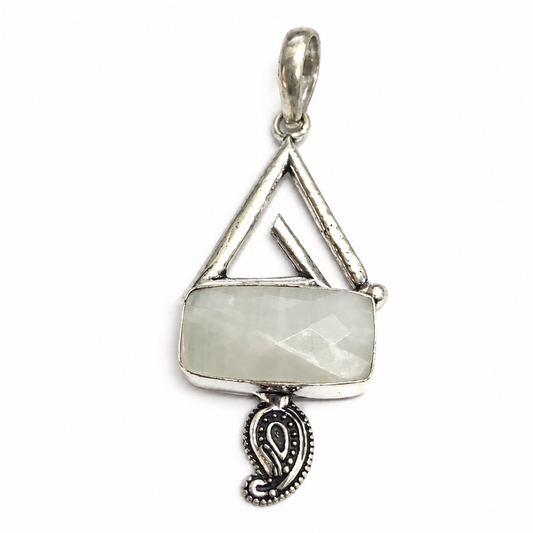 Moonstone Paisley Pendant Ethnic Charm Antique Silver Tone Jewelry PEN212-SLV-NMS01