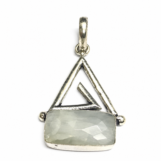 Moonstone Geometric Pendant Charm Silver Tone Gemstone Jewelry PEN213-SLV-NMS01