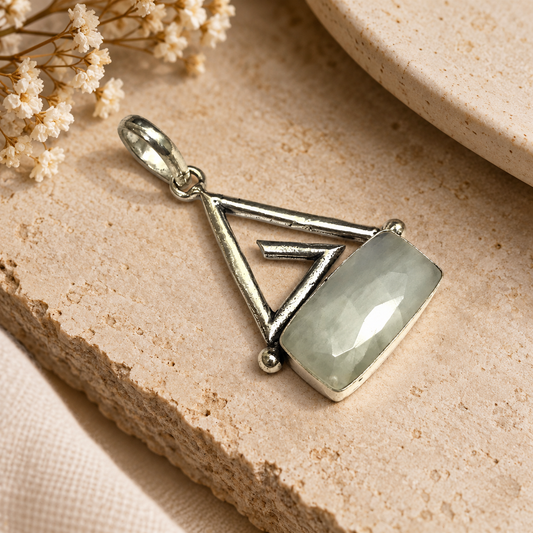 Moonstone Geometric Pendant Charm Silver Tone Gemstone Jewelry PEN213-SLV-NMS01