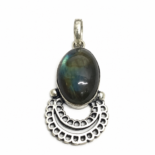 Labradorite Crescent Pendant Moon Charm Antique Silver Tone Jewelry PEN217-SLV-NLBD01