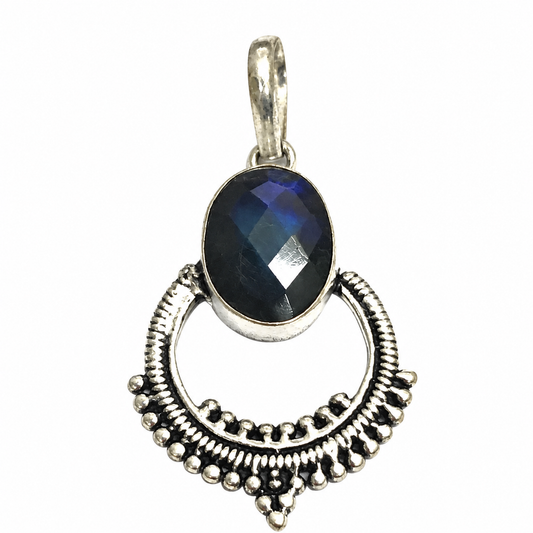 Labradorite Gemstone Silver Pendant Oxidized Statement Necklace PEN221-SLV-NLBD01