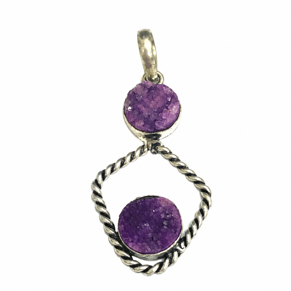 Purple Druzy Pendant Silver Tone Boho Statement Jewelry Handmade Gift PEN224-SLV-NPDY02