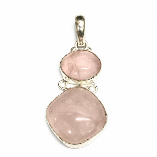 Rose Quartz Silver Pendant Natural Pink Gemstone Statement Jewelry PEN228-SLV-NRQ02