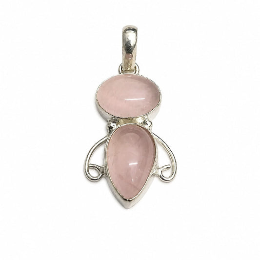 Rose Quartz Silver Pendant Double Stone Jewelry Elegant Handmade Gift PEN229-SLV-NRQ02
