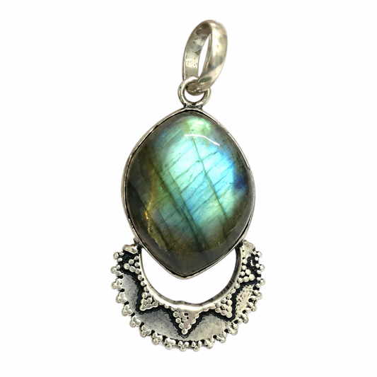 Labradorite Silver Pendant Modern Boho Statement Jewelry Handmade Gift PEN232-SLV-NLBD01
