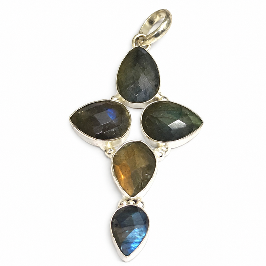 Natural Labradorite Silver Pendant, Multicolor Flash Gemstone Jewelry PEN233-SLV-NLBD05