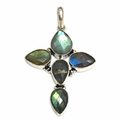 Natural Labradorite Silver Pendant Blue Flash Gemstone Boho Jewelry PEN237-SLV-NLBD05