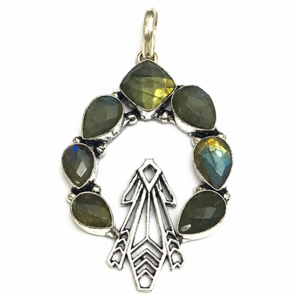 Natural Labradorite Silver Pendant Statement Gemstone Boho Jewelry PEN238-SLV-NLBD07