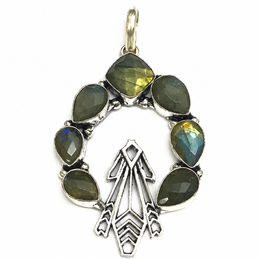 Natural Labradorite Silver Pendant Statement Gemstone Boho Jewelry PEN238-SLV-NLBD07