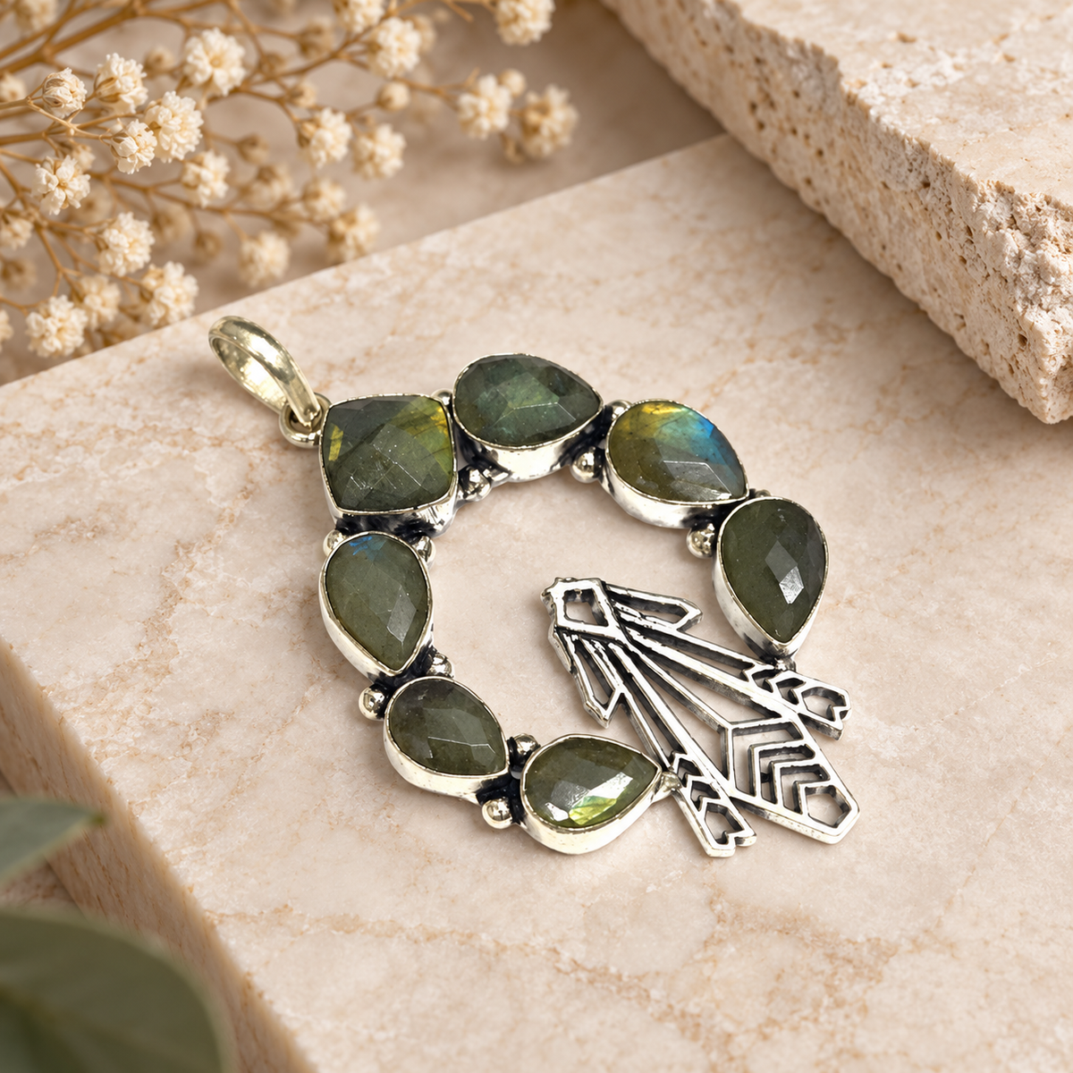 Natural Labradorite Silver Pendant Statement Gemstone Boho Jewelry PEN238-SLV-NLBD07
