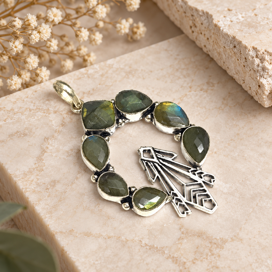 Natural Labradorite Silver Pendant Statement Gemstone Boho Jewelry PEN238-SLV-NLBD07