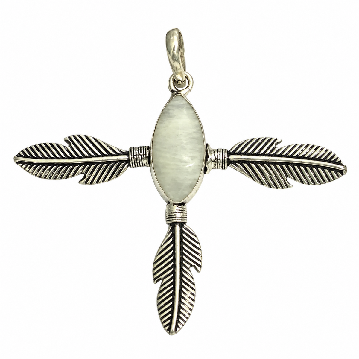 Boho Feather Arrow Pendant Natural Stone Silver Necklace PEN239-SLV-NMS01