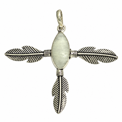 Boho Feather Arrow Pendant Natural Stone Silver Necklace PEN239-SLV-NMS01