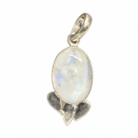 Moonstone Flower Pendant, Natural Gemstone Silver Jewelry PEN240-SLV-NMS01