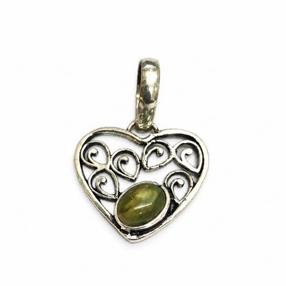 Green Labradorite Heart Pendant Boho Silver Tone Jewelry PEN241-SLV-NLBD01