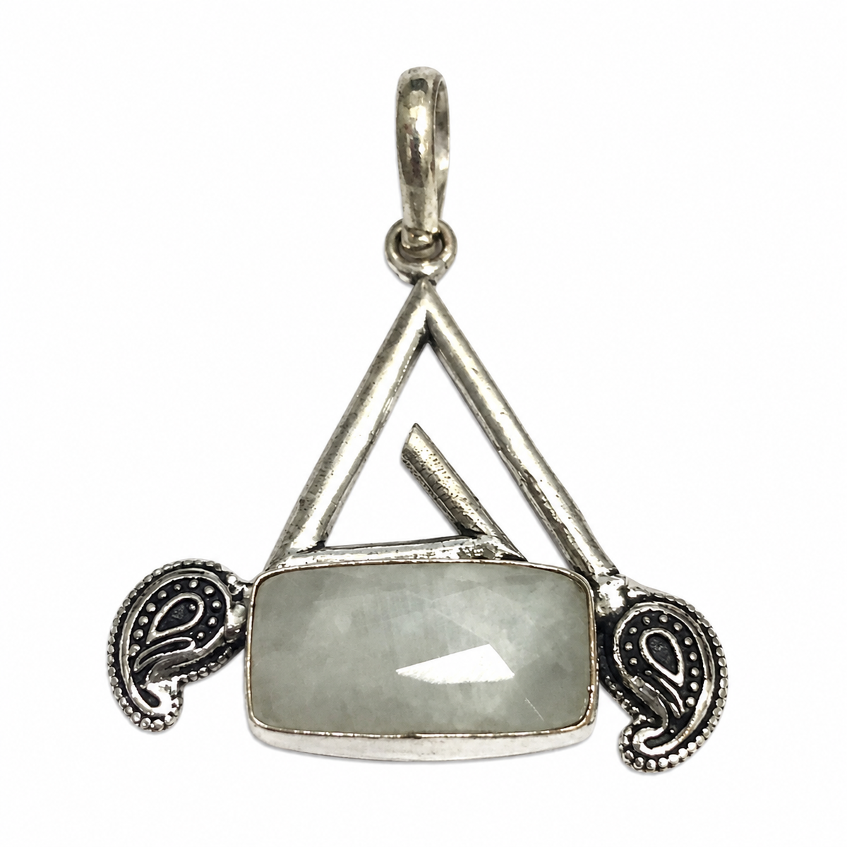 Natural Moonstone Pendant Boho Silver Tribal Gemstone Jewelry PEN242-SLV-NMS01