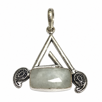 Natural Moonstone Pendant Boho Silver Tribal Gemstone Jewelry PEN242-SLV-NMS01