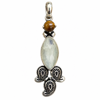 Moonstone Pendant, Natural Gemstone Silver Boho Jewelry PEN243-SLV-NMS-NTE02