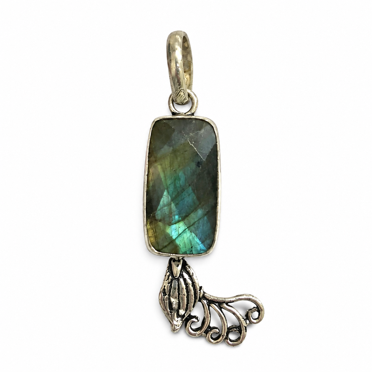 Labradorite Peacock Pendant Boho Vintage Silver Tone Jewelry PEN244-SLV-NLBD01