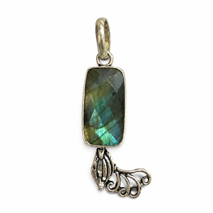 Labradorite Peacock Pendant Boho Vintage Silver Tone Jewelry PEN244-SLV-NLBD01