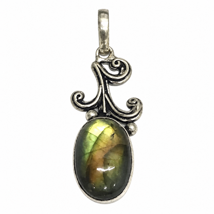 Labradorite Oval Pendant Vintage Silver Tone Boho Jewelry PEN245-SLV-NLBD01