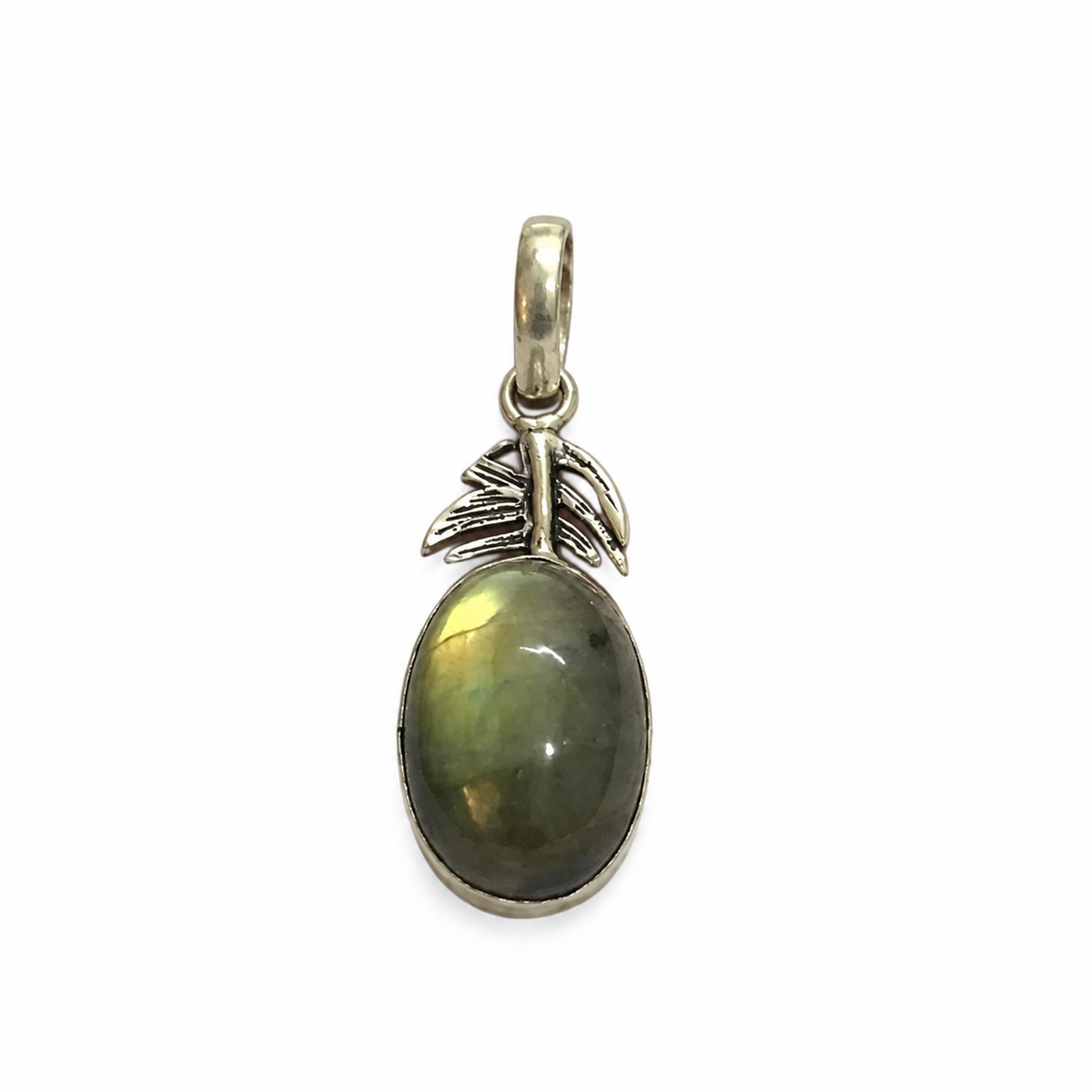 Labradorite Oval Leaf Pendant Boho Silver Tone Jewelry PEN247-SLV-NLBD01