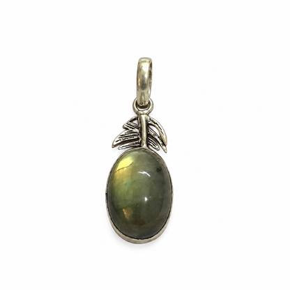 Labradorite Oval Leaf Pendant Boho Silver Tone Jewelry PEN247-SLV-NLBD01