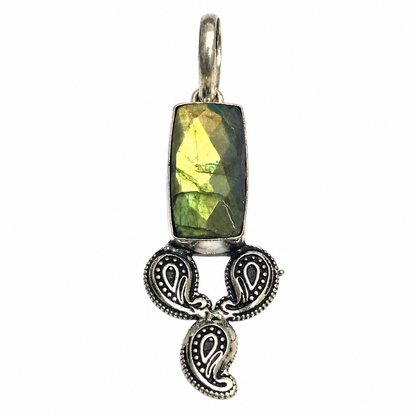 Labradorite Pendant Green Gemstone Paisley Boho Silver Jewelry PEN248-SLV-NLBD01