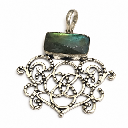 Labradorite Filigree Pendant Boho Statement Silver Tone Jewelry PEN250-SLV-NLBD01